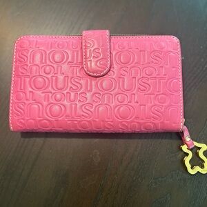 Tous Fuchsia Embossed Wallet with Gold Charm